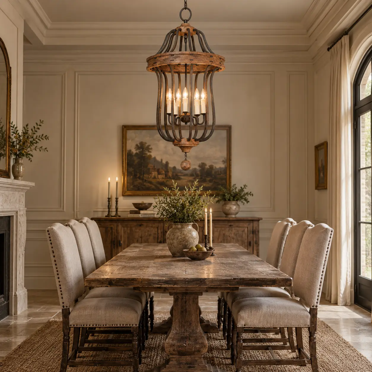 The Manor House 5-Light Chandelier Rendered in French Country Dining Room