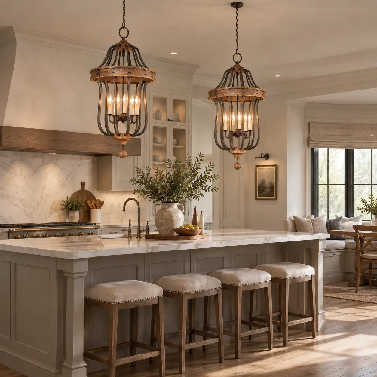 The Manor House Chandelier Rendered in Modern Farmhouse Kitchen Nook