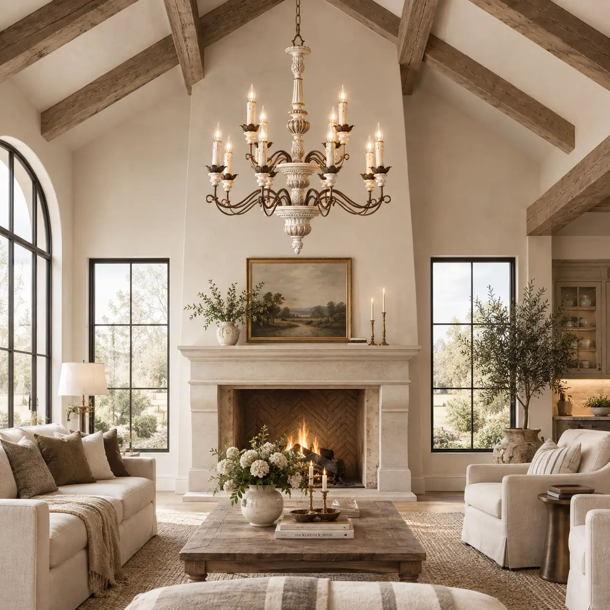 Rustic Modern Farmhouse Vaulted Living Room Chandelier