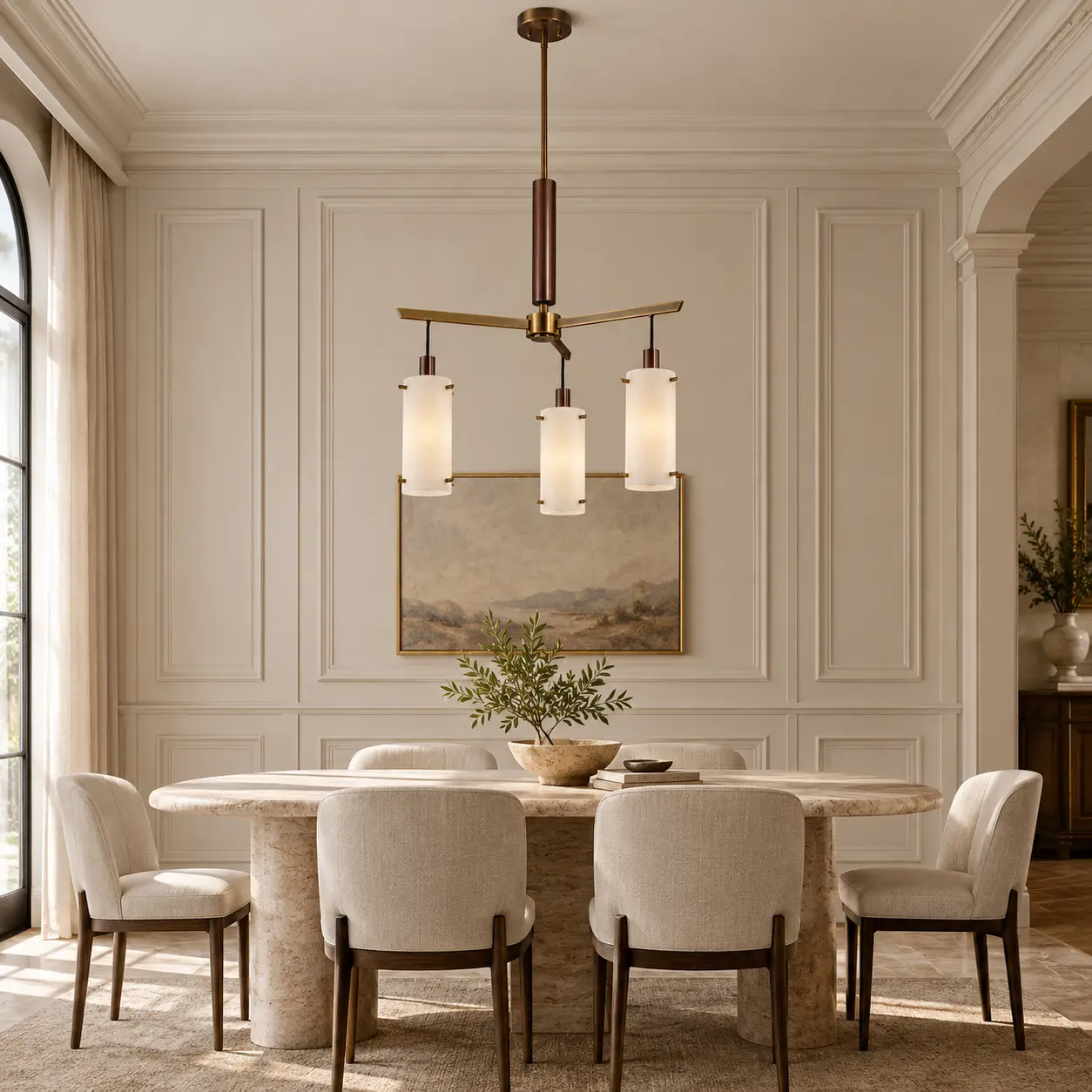 Neoclassical Dining Room Glass Chandelier Context