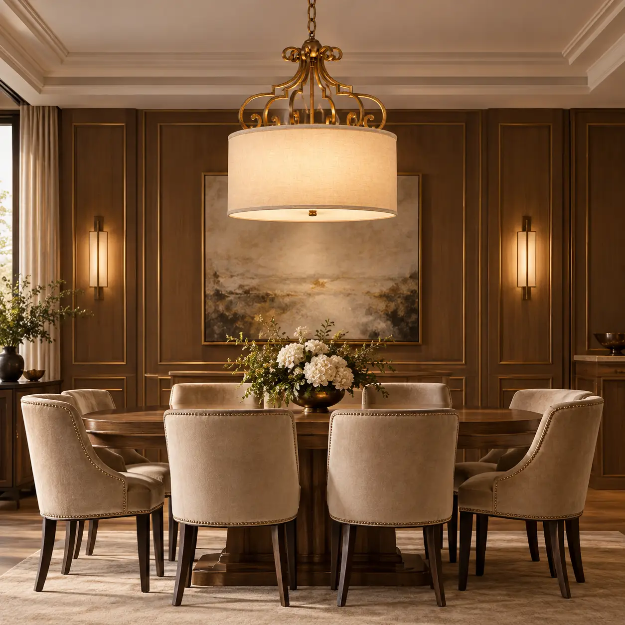Monteverde Drum Chandelier in Modern Luxury Dining Room