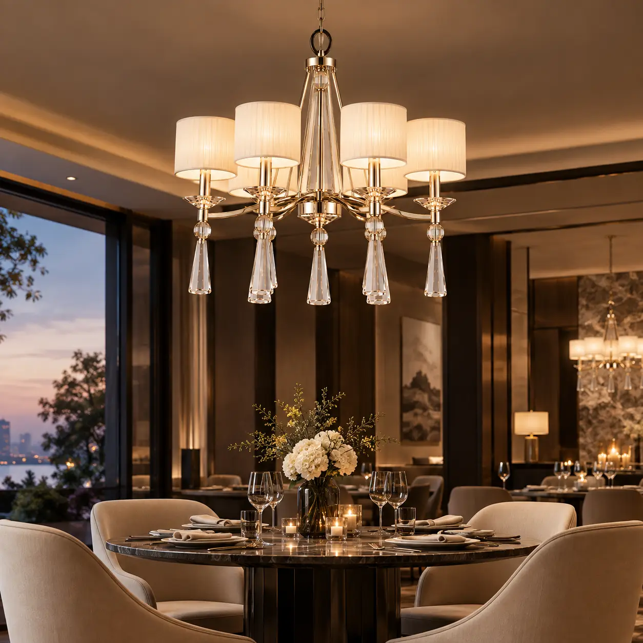 The Onyx Glow Chandelier in Hospitality Dining Environment