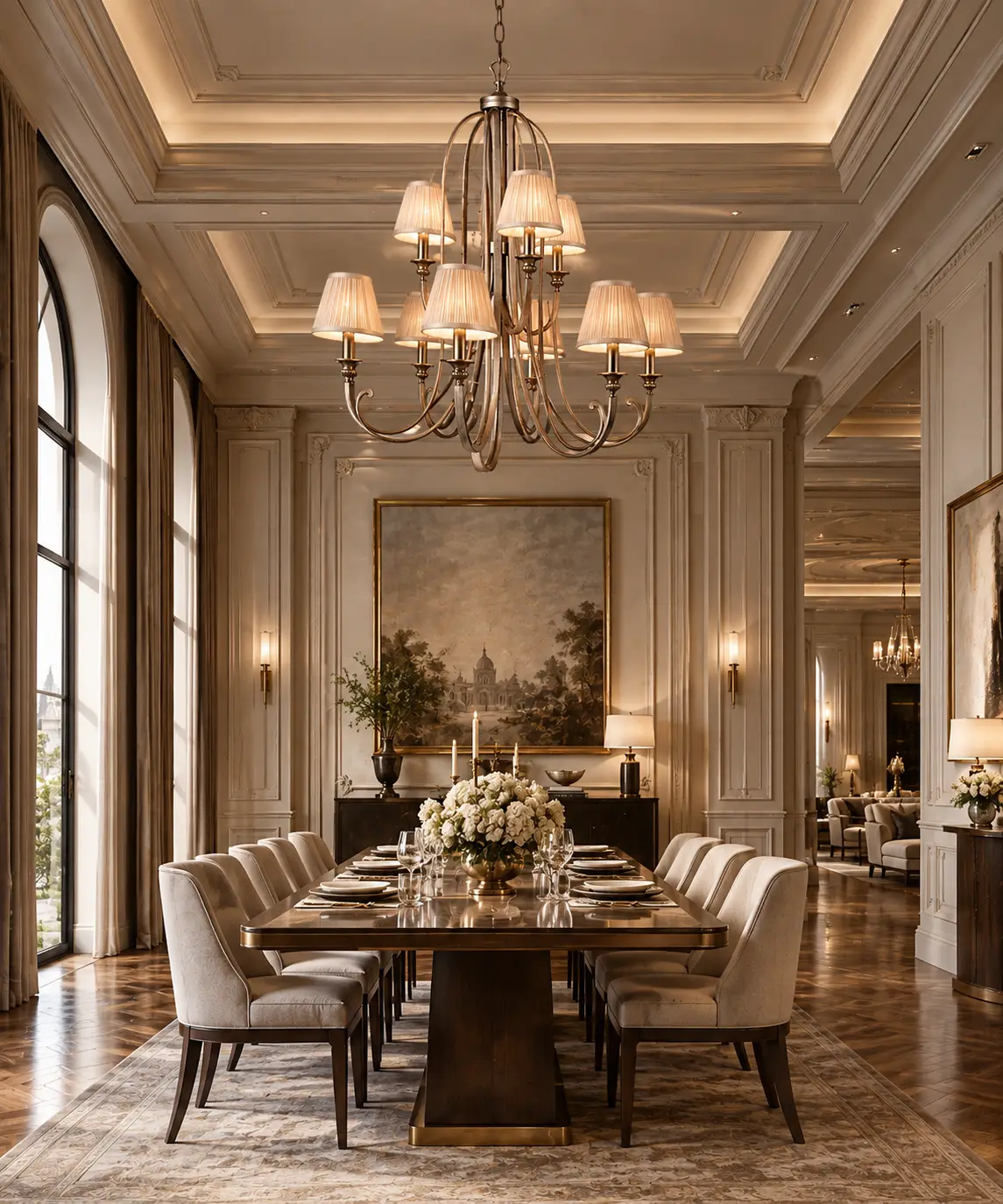 The Palazzo Reverie Tiered Chandelier in Neoclassical Formal Dining Room