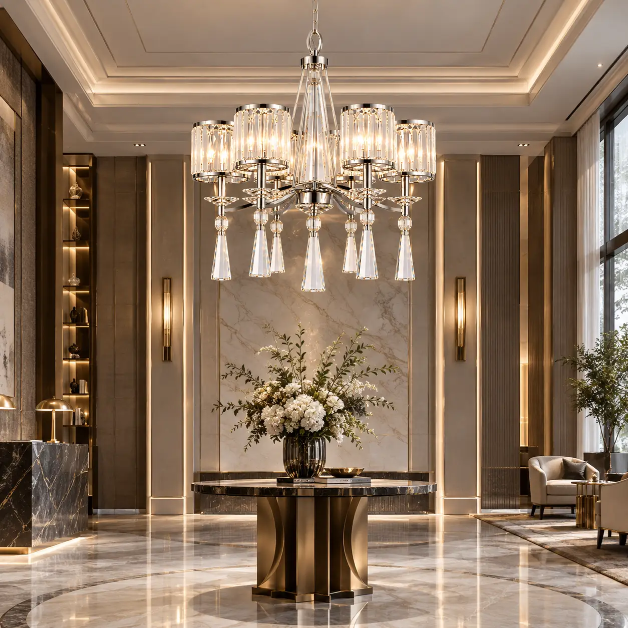 Prism Radiance Chandelier in Hotel Entryway Render