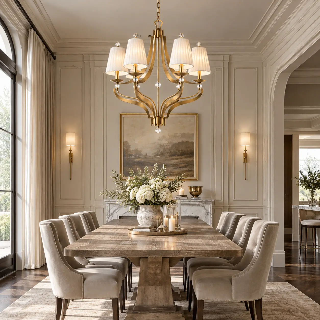 Regal Radiance Orb Chandelier in Transitional Dining Room