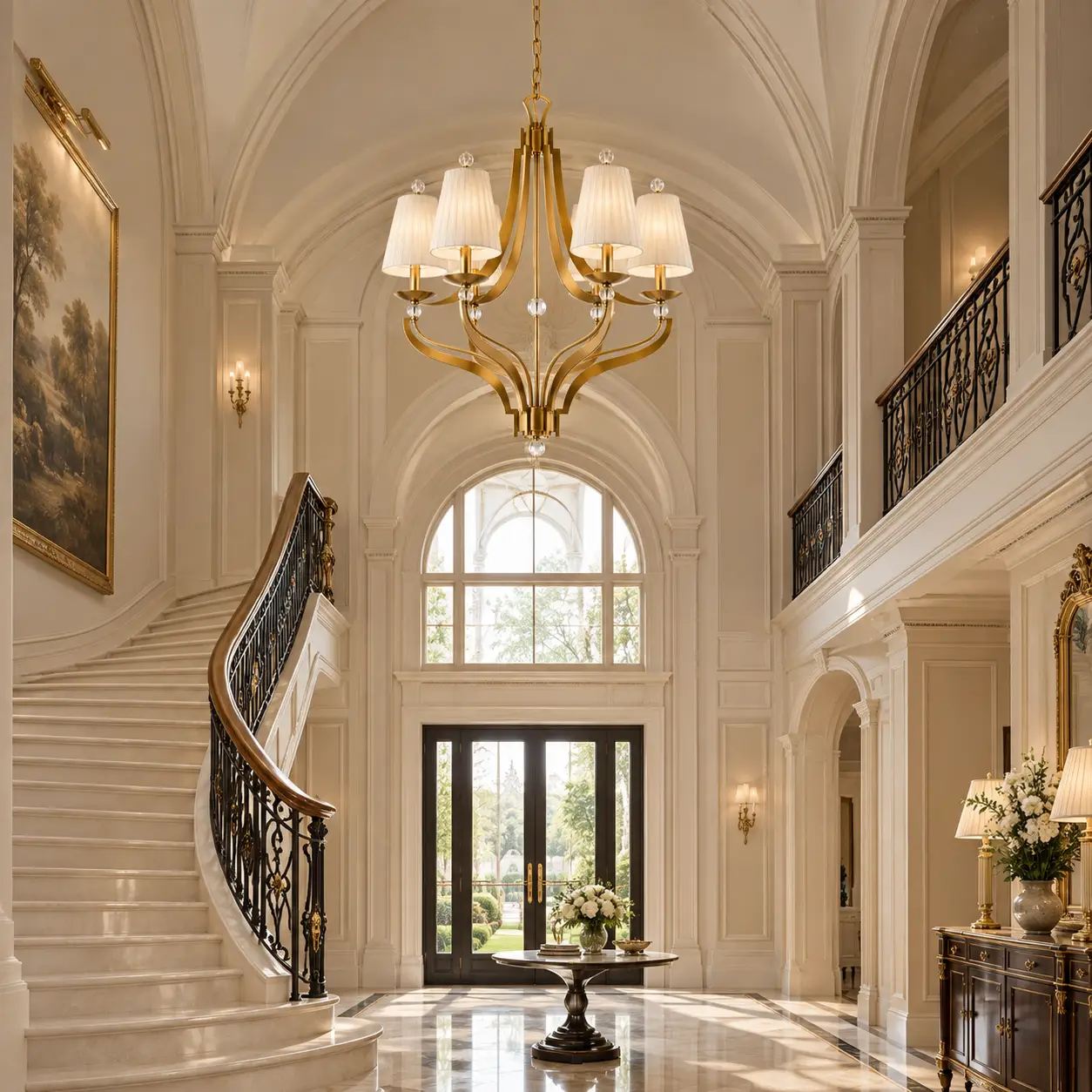 The Regal Radiance Gilded Orb Chandelier in Grand Foyer Interior