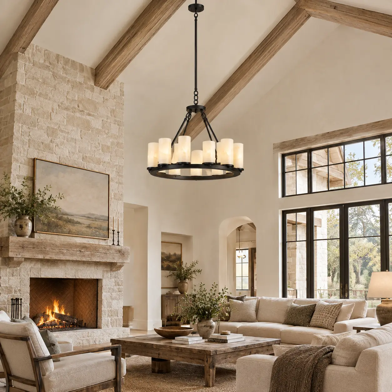 12 light candle chandelier in modern farmhouse interior