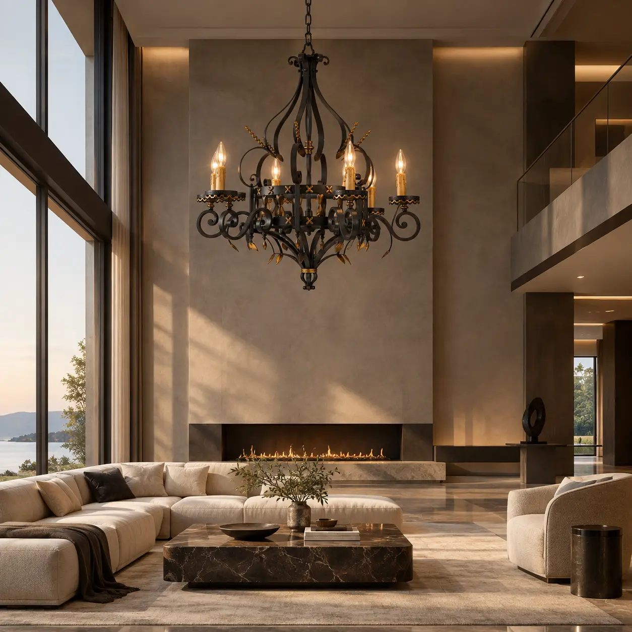 Riviere 6-Light Chandelier in Modern Luxury Living Room