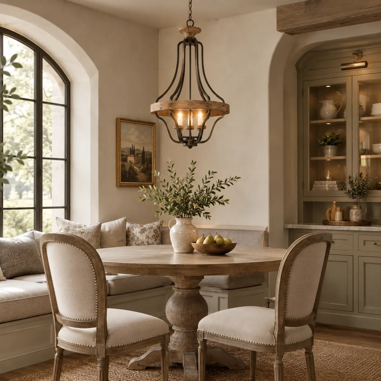 Rustic Hearth Bell Pendant in a French Country Breakfast Nook