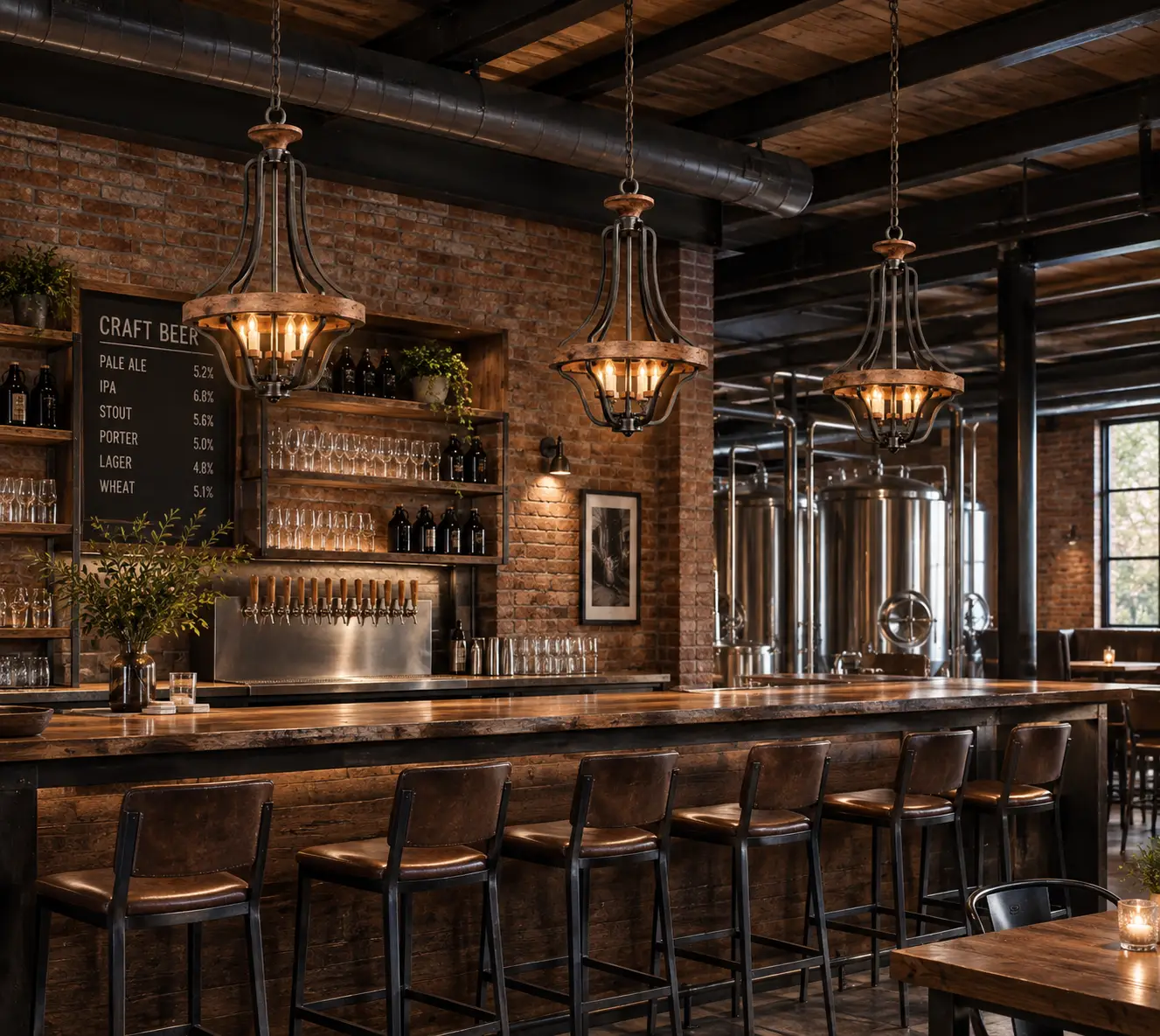 Rustic Hearth Bell 3-Light Pendant Hanging Above a Craft Brewery Bar Counter