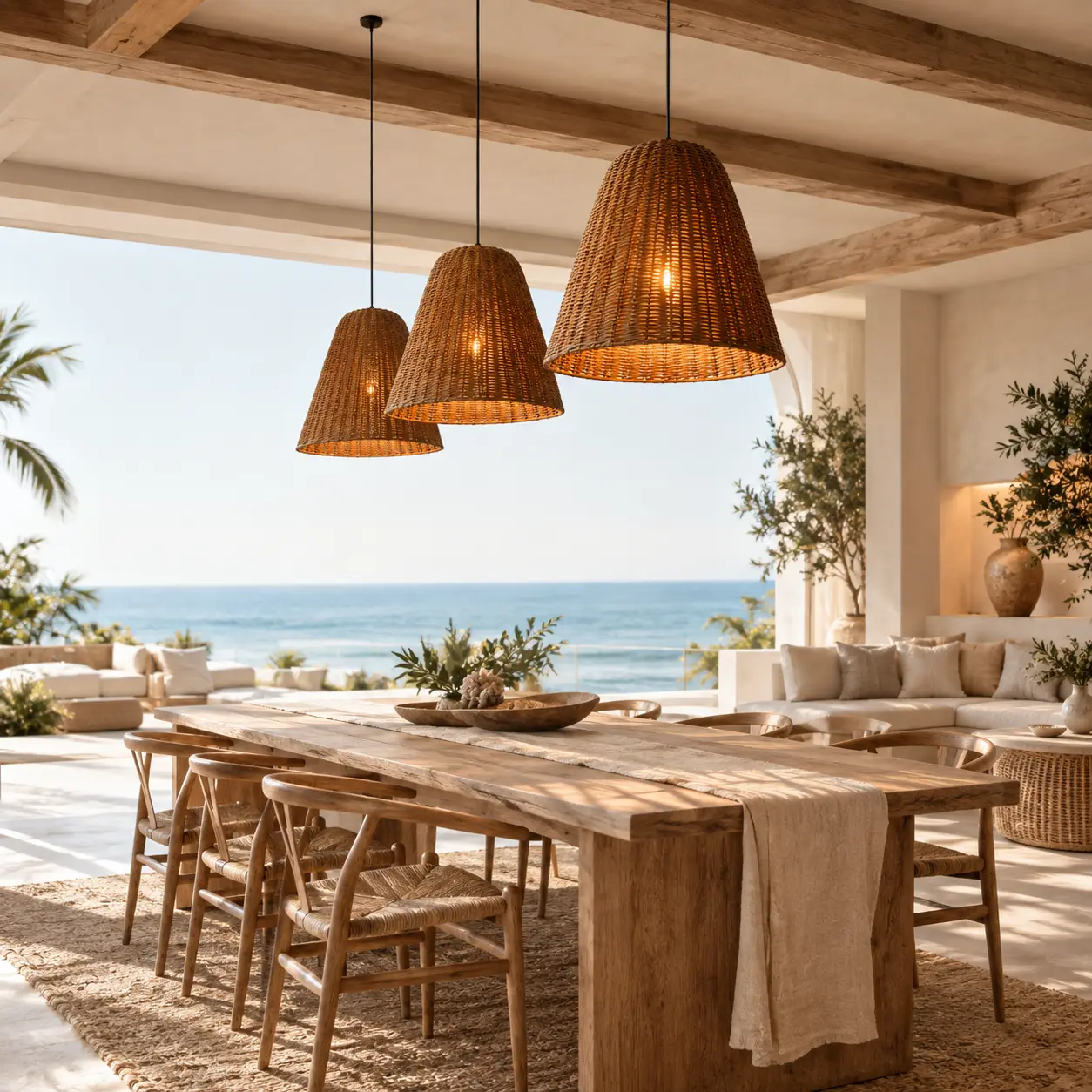 Coastal Resort Rattan Bell Pendant Interior