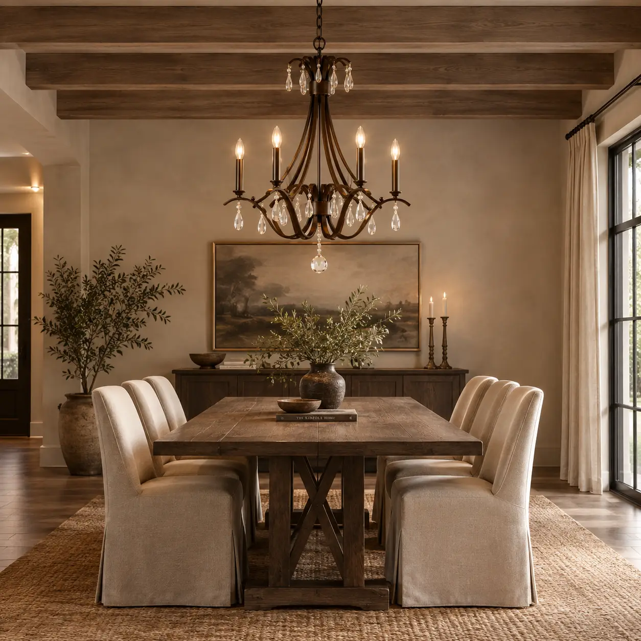 Rustic Luxe Chandelier over Dining Table Render