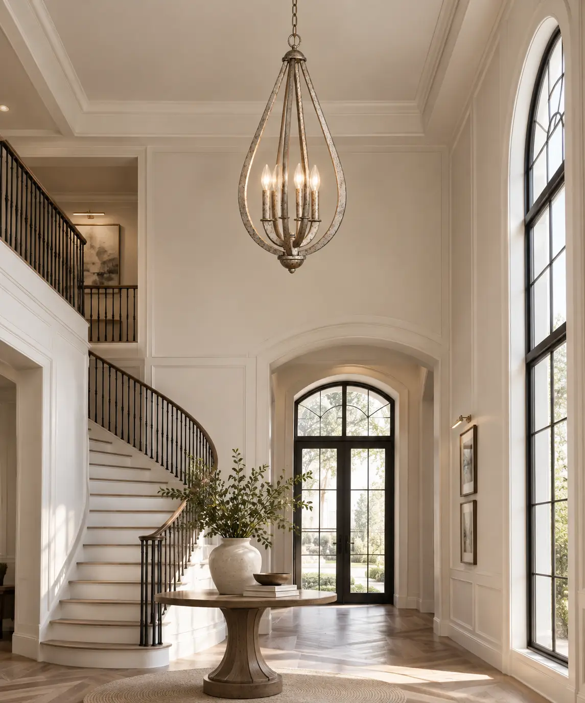 Orb Pendant Suspended in Foyer Stairwell Render