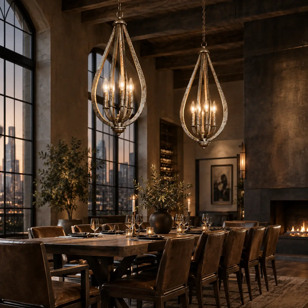 Rustic Orb Lighting in Boutique Hotel Lounge Render