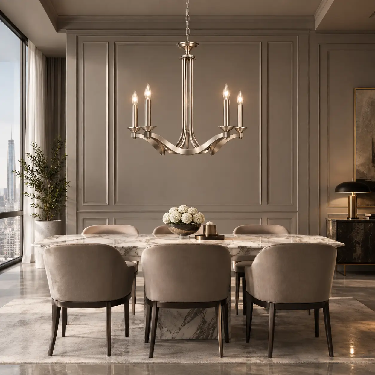 Streamline Moderne 5 Light Brushed Steel Chandelier Blueprint Render