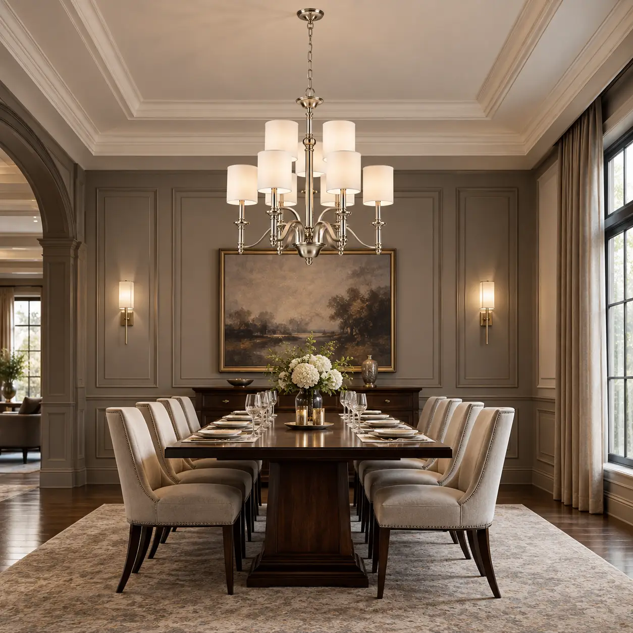 Rendered 2-Tier Chandelier in Transitional Formal Dining Room Scene