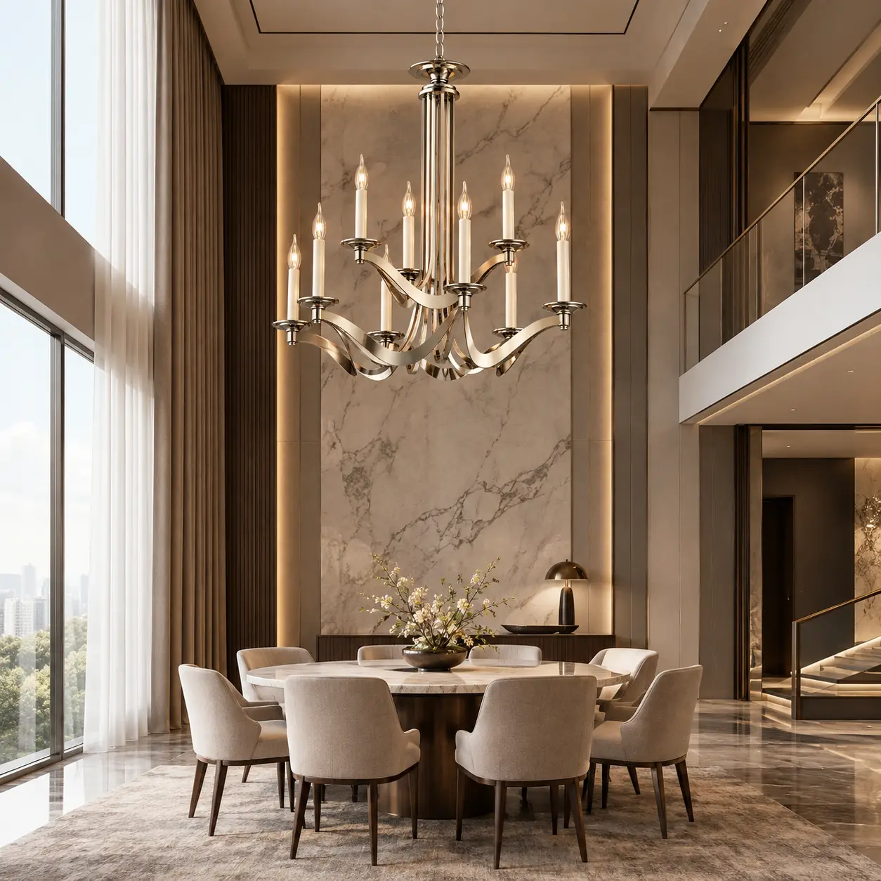 The Symphony Grand Chandelier in Modern Luxury High-Ceiling Dining Room