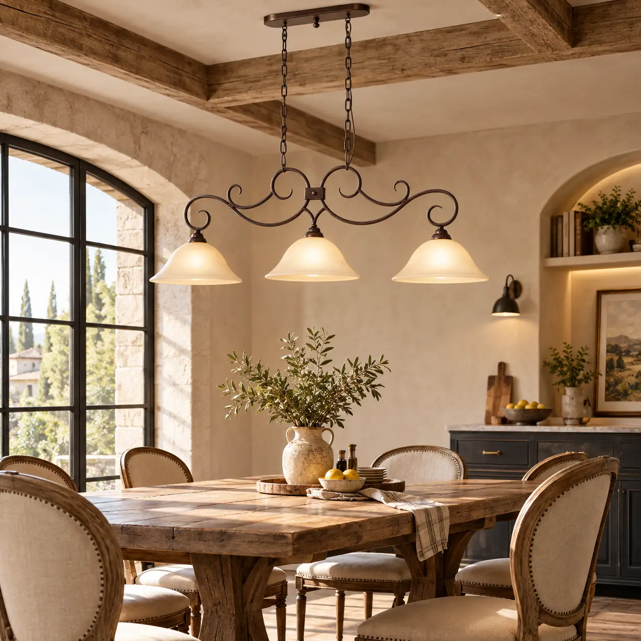 Tuscan Hearth Pendant in French Country Breakfast Nook Render