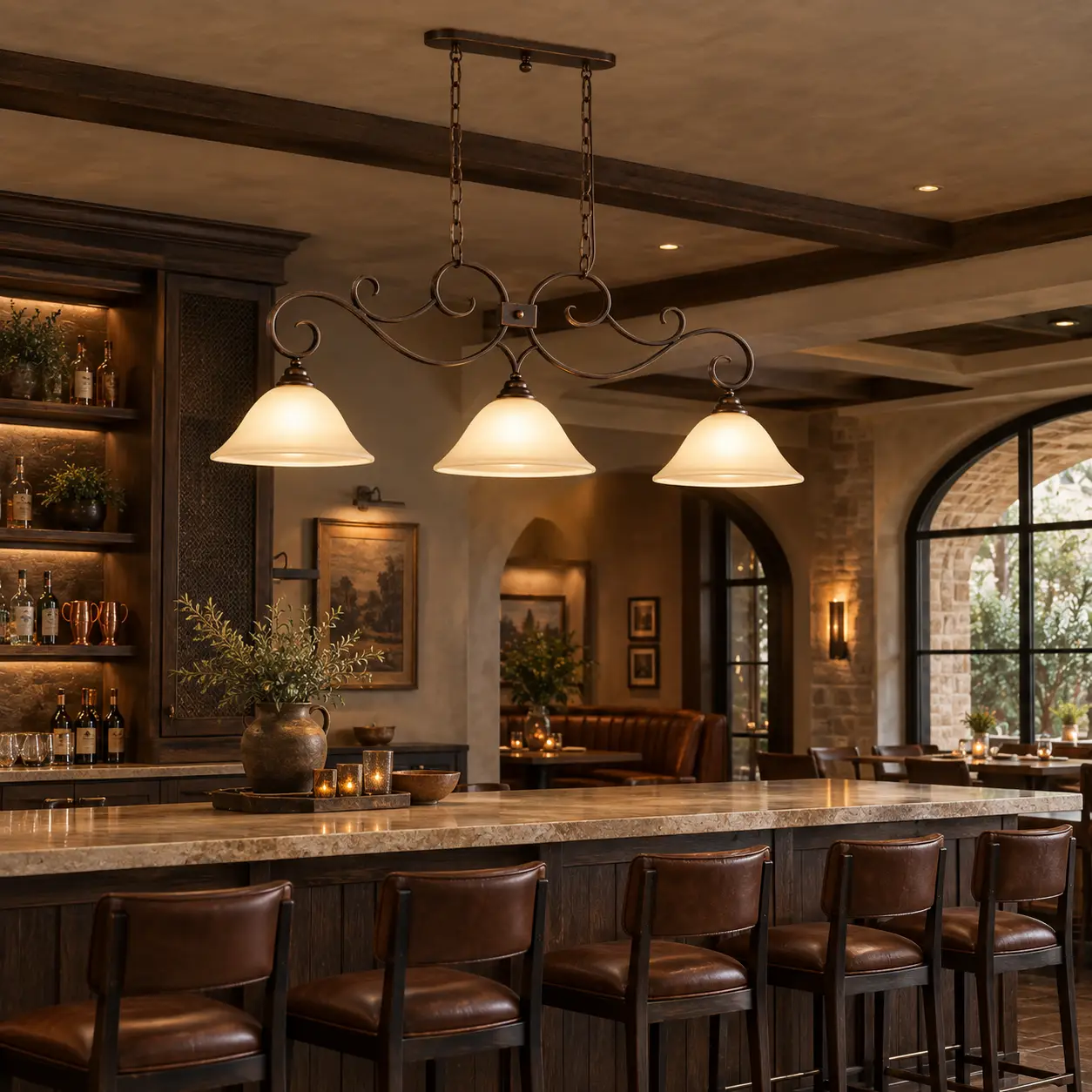 Tuscan Hearth Pendant in Commercial Hospitality Bar Lounge Render