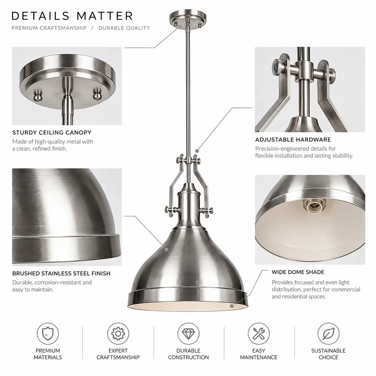 Urban-Industrial-1-Light-Wide-Dome-Pendant-Brushed-Stainless-Steel-2 Urban-Industrial-1-Light-Wide-Dome-Pendant-Brushed-Stainless-Steel-2