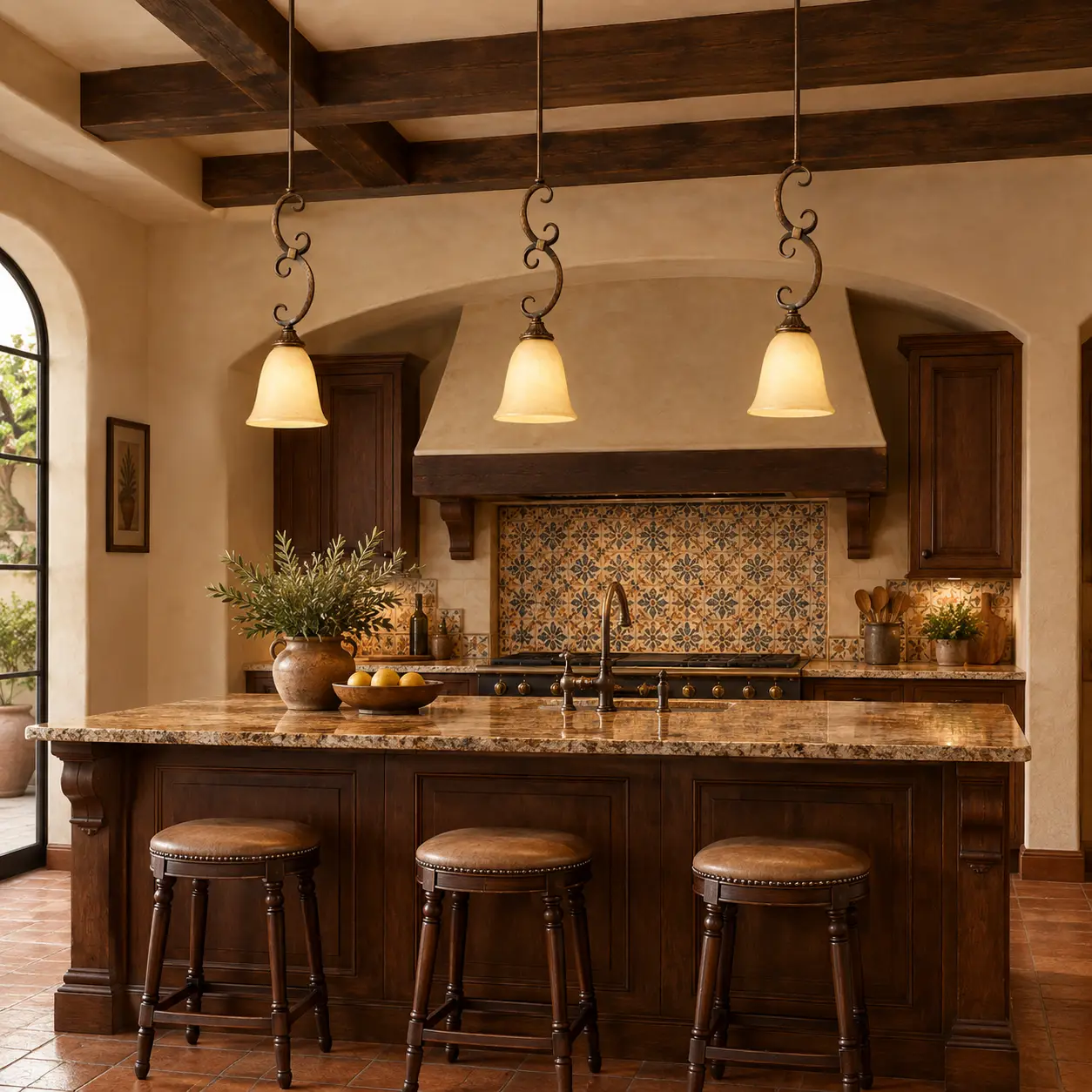 Valencia Iron Scroll Pendant Light over Kitchen Island