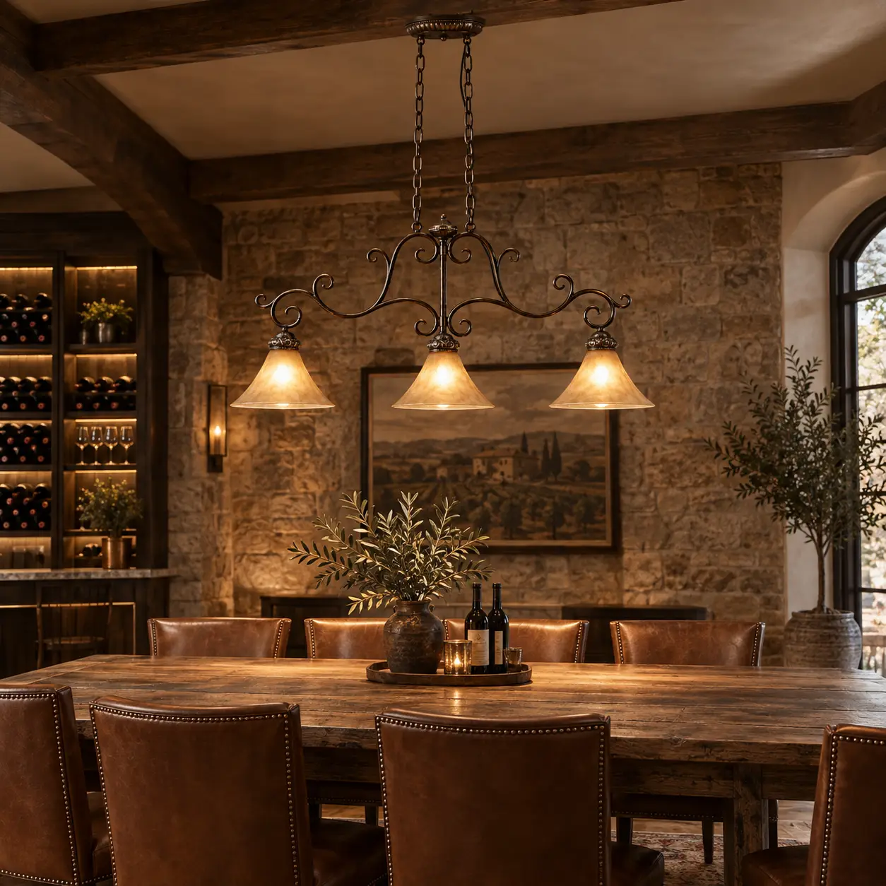 Valencia Linear Pendant in Rustic Dining Room Context