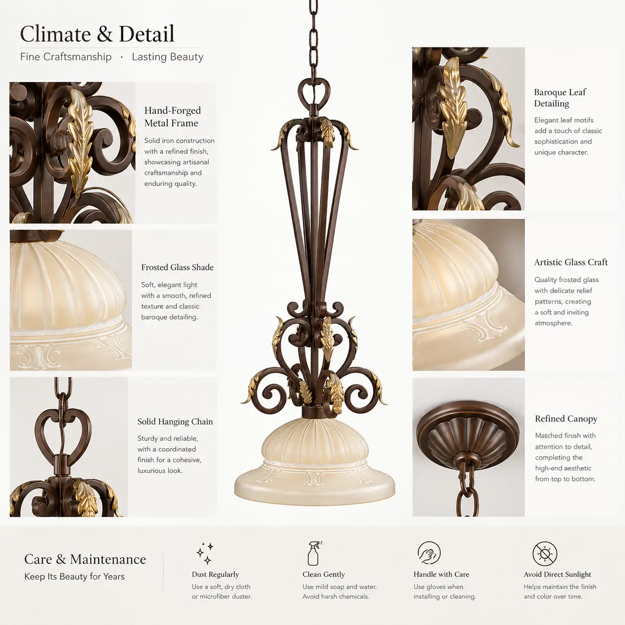 Verdant-Forge-1-Light-Baroque-Leaf-Chandelier-with-Frosted-Glass-2 Verdant-Forge-1-Light-Baroque-Leaf-Chandelier-with-Frosted-Glass-2