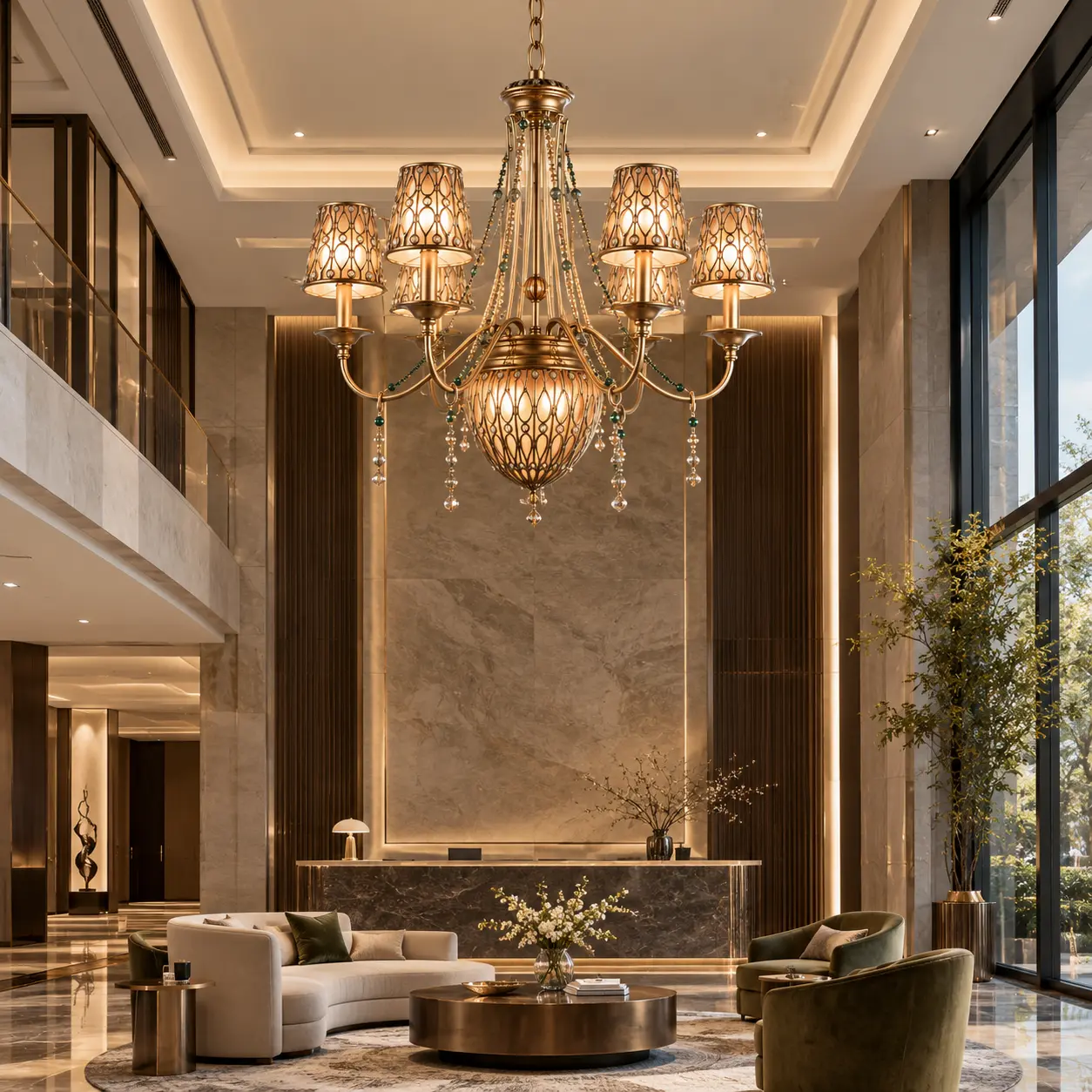 Verdant Opulence Grand Chandelier in Double-Height Luxury Foyer