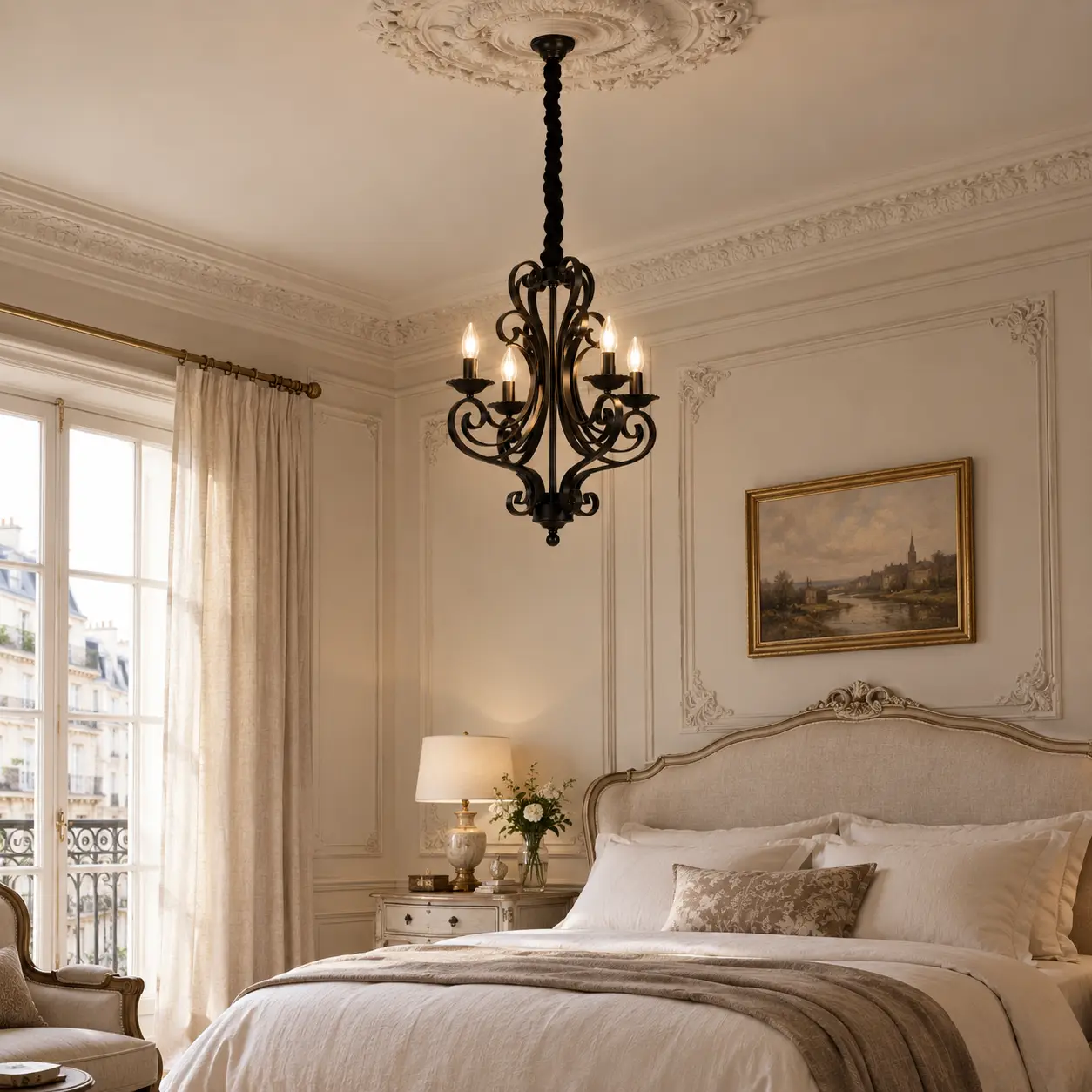 Victorian Mini Chandelier in French Chic Bedroom