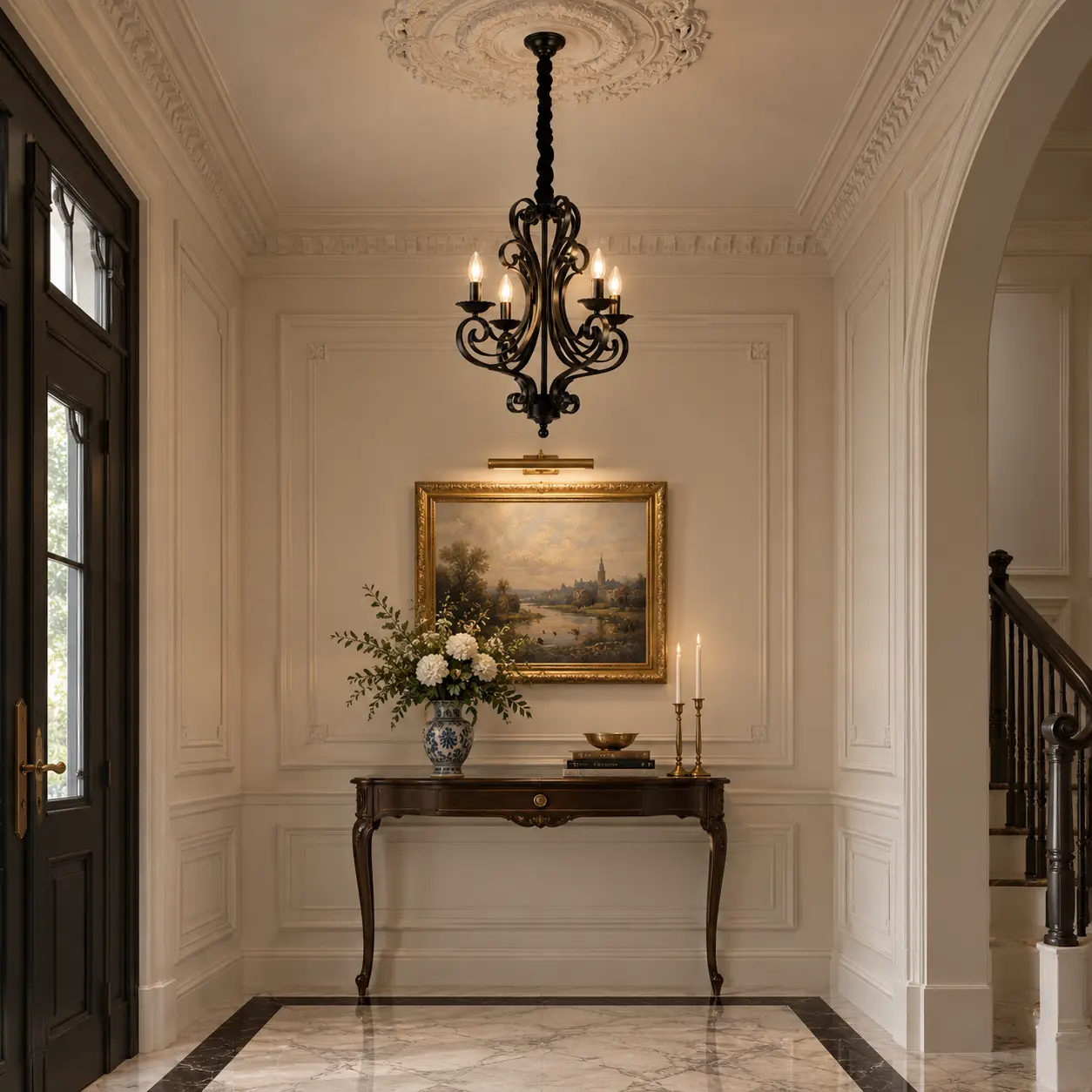 Victorian Chandelier in Neoclassical Foyer