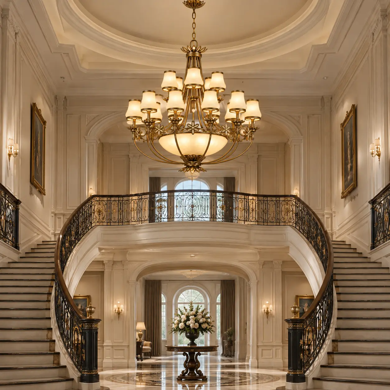18-Light Grand Chandelier in Antique Flemish Gold in Double-Height Foyer