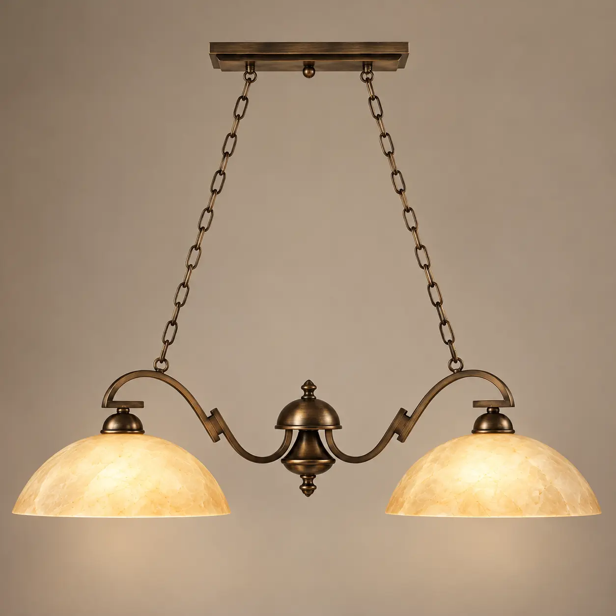 2-Light-Bronze-Double-Pendant-with-Amber-Alabaster-Glass-Shades-3 2-Light-Bronze-Double-Pendant-with-Amber-Alabaster-Glass-Shades-3