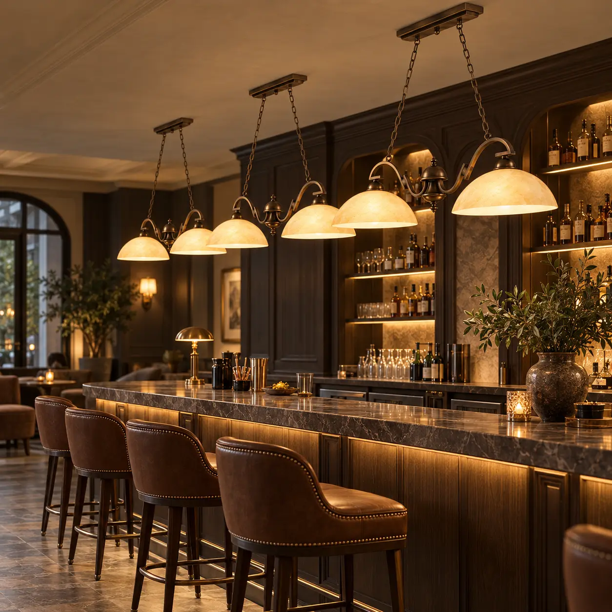 2-Light-Bronze-Double-Pendant-with-Amber-Alabaster-Glass-Shades-Boutique-Hotel-Lounge-Bar-Urban-Hospitality-Counter-1 2-Light-Bronze-Double-Pendant-with-Amber-Alabaster-Glass-Shades-Boutique-Hotel-Lounge-Bar-Urban-Hospitality-Counter-1