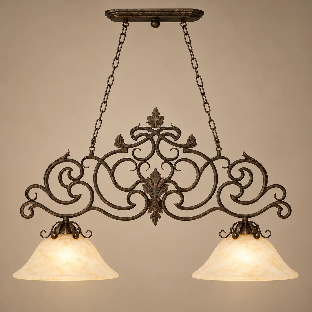2-Light-Tuscano-Scroll-Linear-Pendant-with-Alabaster-Glass-Shades-3 2-Light-Tuscano-Scroll-Linear-Pendant-with-Alabaster-Glass-Shades-3