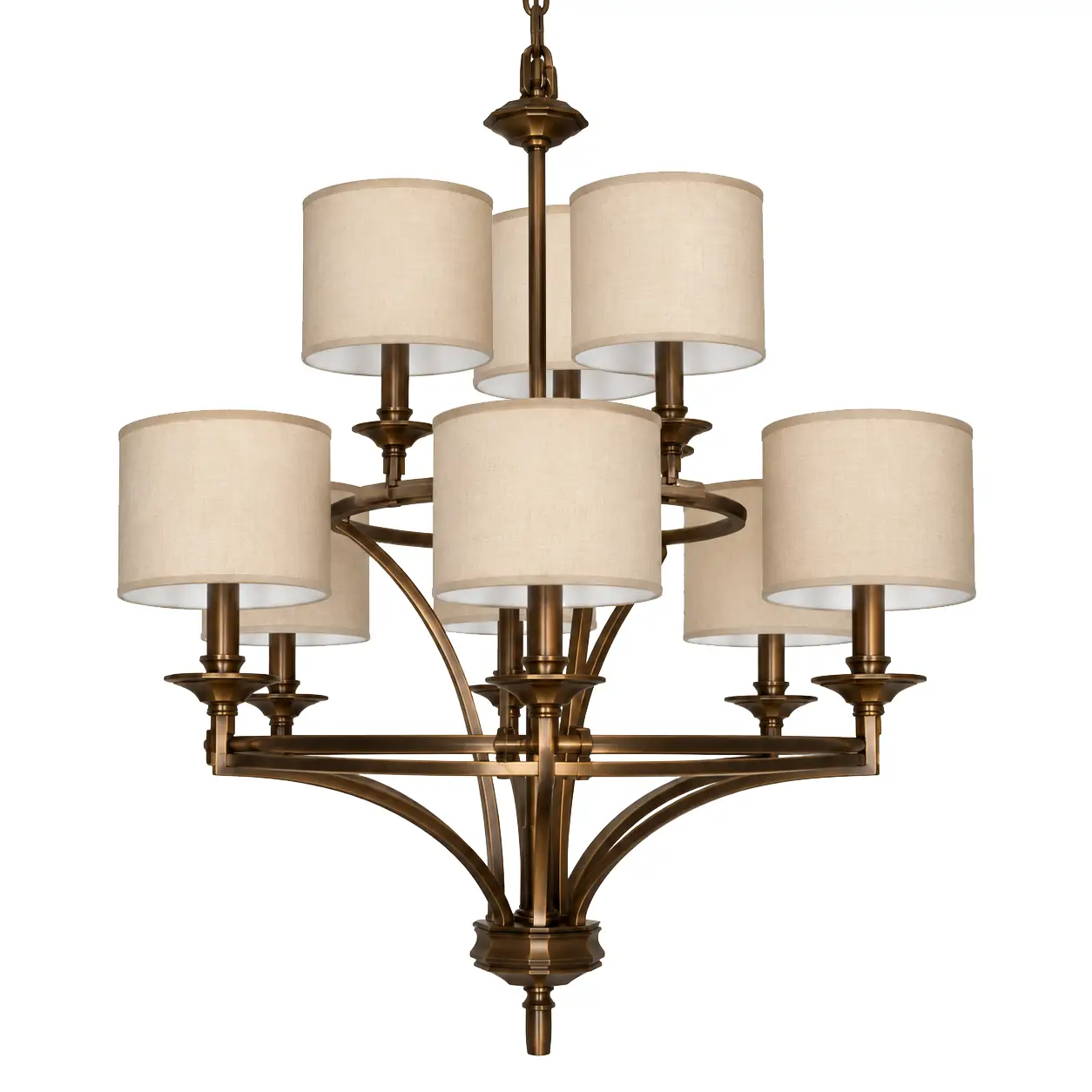 2-Tier-9-Light-Pendant-in-Hand-Rubbed-Antique-Bronze-Finish-with-Fabric-Drum-Shades-1 2-Tier-9-Light-Pendant-in-Hand-Rubbed-Antique-Bronze-Finish-with-Fabric-Drum-Shades-1