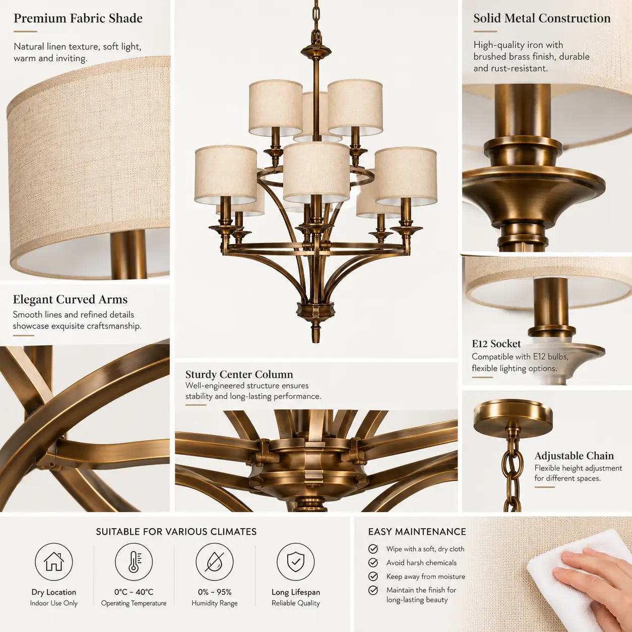 2-Tier-9-Light-Pendant-in-Hand-Rubbed-Antique-Bronze-Finish-with-Fabric-Drum-Shades-2 2-Tier-9-Light-Pendant-in-Hand-Rubbed-Antique-Bronze-Finish-with-Fabric-Drum-Shades-2