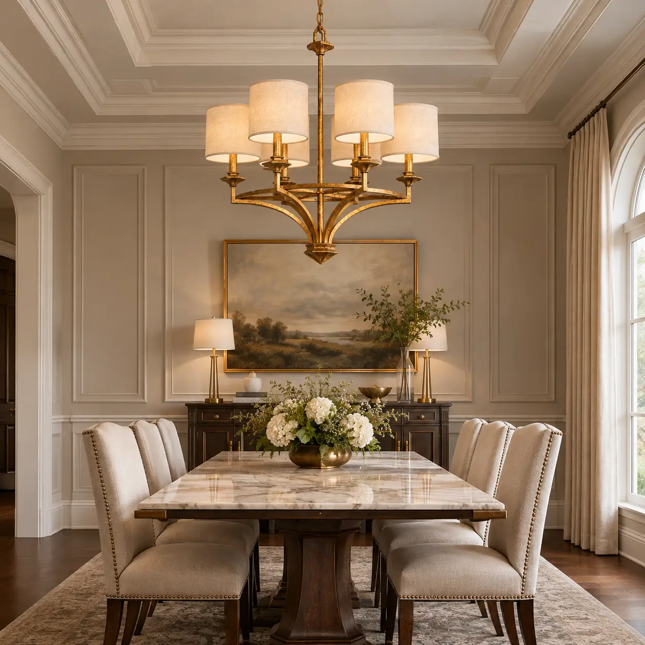 6-Light-Transitional-Pendant-in-Hand-Applied-Antique-Gold-Leaf-Finish-Transitional-Formal-Dining-Spaces 6-Light-Transitional-Pendant-in-Hand-Applied-Antique-Gold-Leaf-Finish-Transitional-Formal-Dining-Spaces