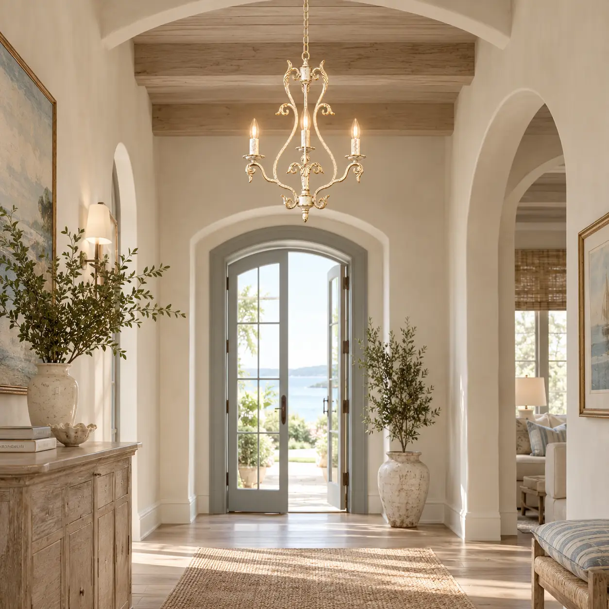 Adele-3-Light-Arch-Lantern-Pendant-in-Distressed-Antique-White-Finish-Coastal-Cottage-Foyers-Arched-Passageways Adele-3-Light-Arch-Lantern-Pendant-in-Distressed-Antique-White-Finish-Coastal-Cottage-Foyers-Arched-Passageways