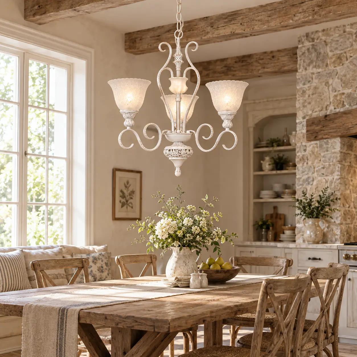 Antique-White-3-Light-Pendant-Chandelier-with-Frosted-Glass-Shades-French-Country-Rustic-Farmhouse Antique-White-3-Light-Pendant-Chandelier-with-Frosted-Glass-Shades-French-Country-Rustic-Farmhouse
