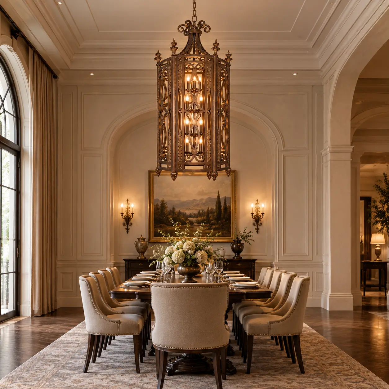 Castella 9-Light Grand Pendant Lantern over Estate Banquet Table