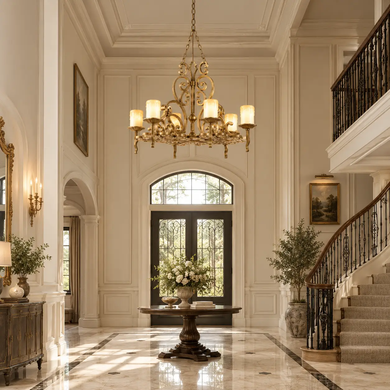 Castellan-Wrought-Iron-6-Light-Candle-Chandelier-Neoclassical-French-Provincial-Entryways Castellan-Wrought-Iron-6-Light-Candle-Chandelier-Neoclassical-French-Provincial-Entryways