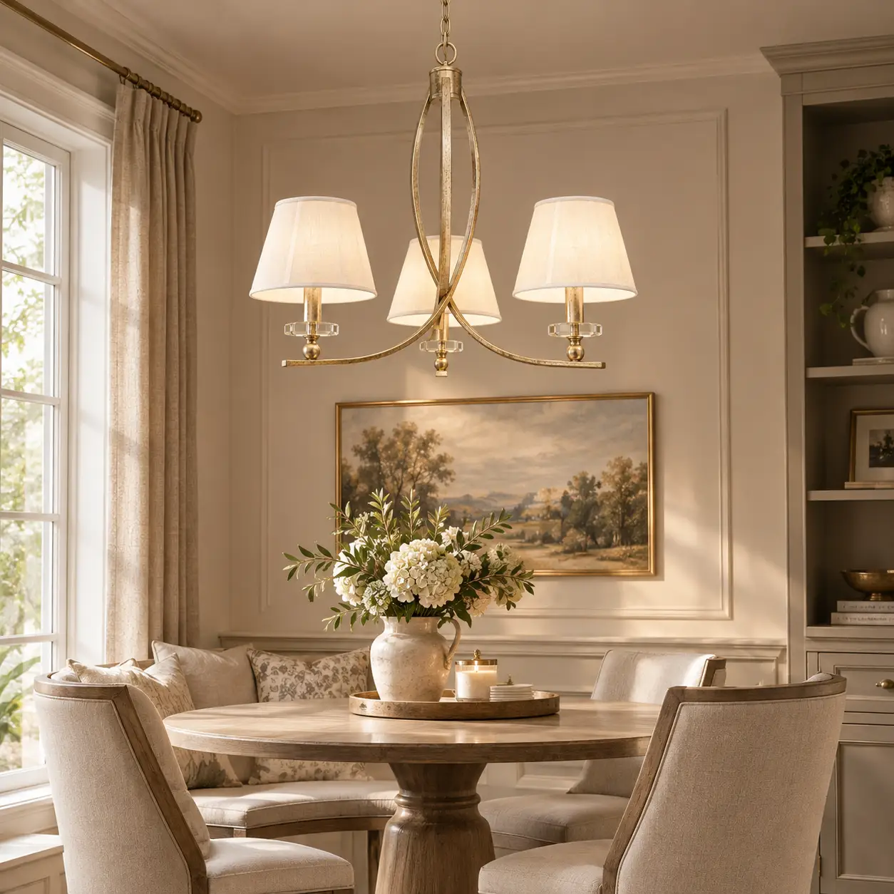 3D Rendering - Champagne Gold 3-Light Chandelier in Breakfast Nook