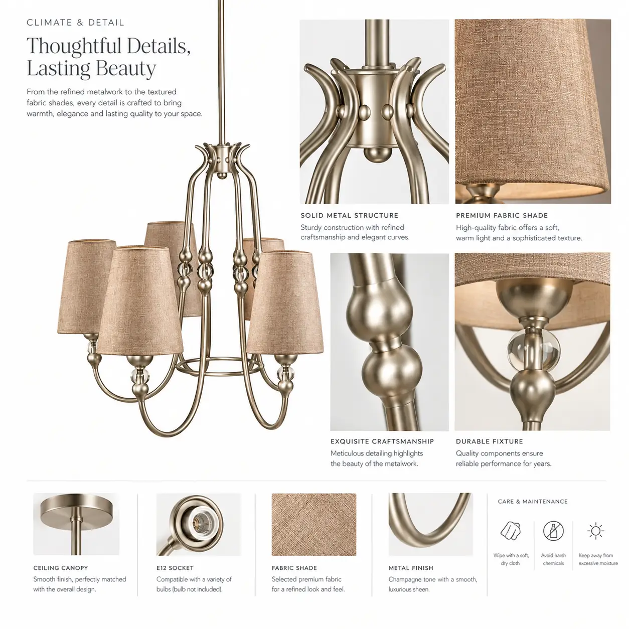 Champagne-Lustre-Elegance-Handcrafted-6-Light-Pendant-with-Fabric-Shades-2 Champagne-Lustre-Elegance-Handcrafted-6-Light-Pendant-with-Fabric-Shades-2