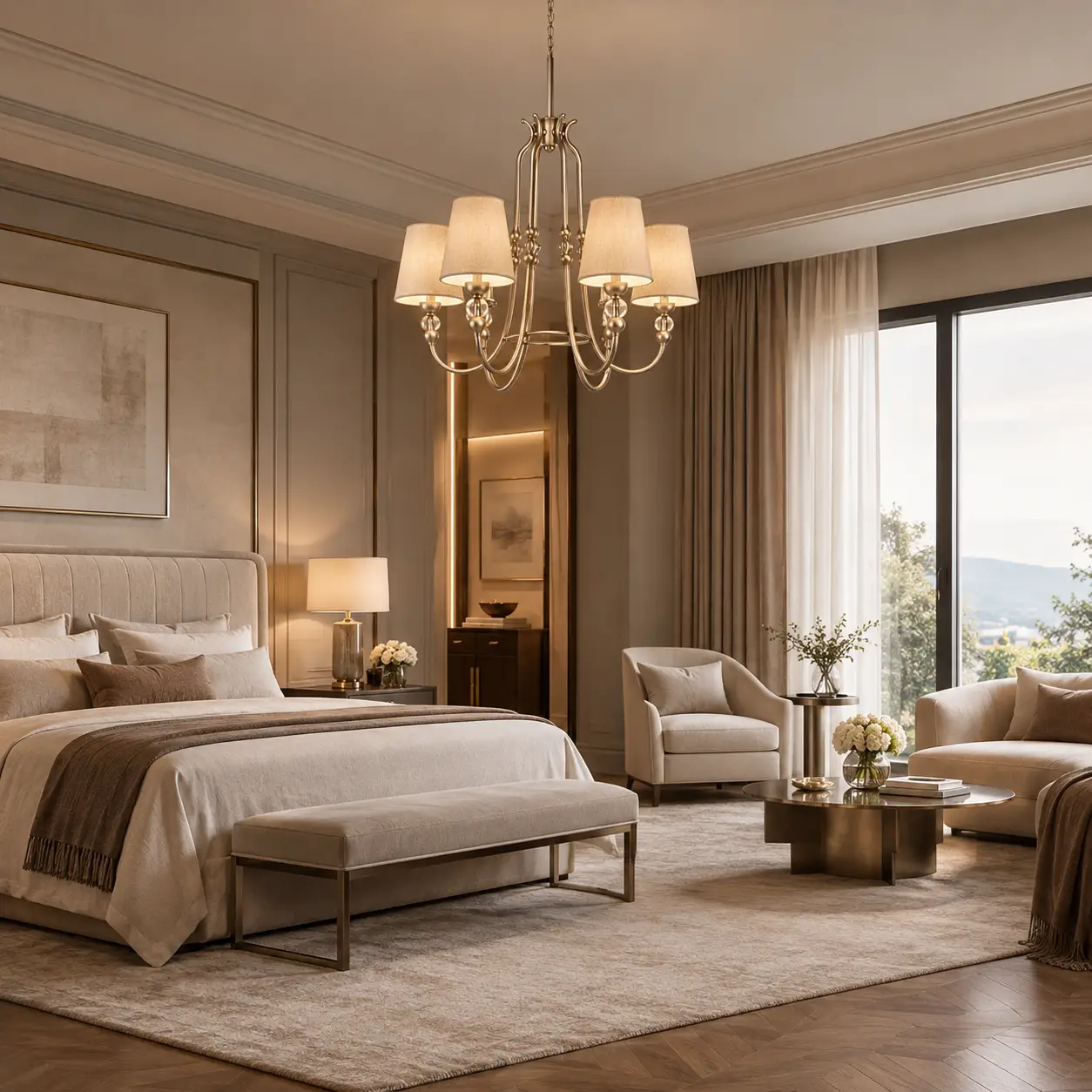 3D Rendering - Fabric Shade Pendant in Luxury Master Suite
