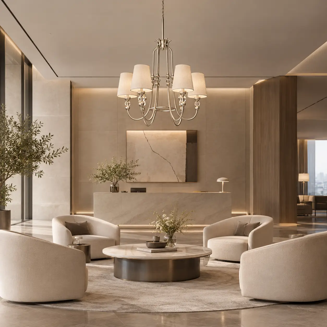 Champagne-Lustre-Elegance-Handcrafted-6-Light-Pendant-with-Fabric-Shades-Modern-Minimalist-Lobbies-Hospitality-Spaces Champagne-Lustre-Elegance-Handcrafted-6-Light-Pendant-with-Fabric-Shades-Modern-Minimalist-Lobbies-Hospitality-Spaces