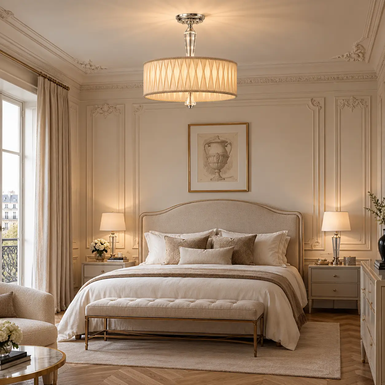 Champagne-Pleat-3-Light-Semi-Flush-Mount-Pendant-French-Chic-Parisian-Apartment-Bedroom Champagne-Pleat-3-Light-Semi-Flush-Mount-Pendant-French-Chic-Parisian-Apartment-Bedroom