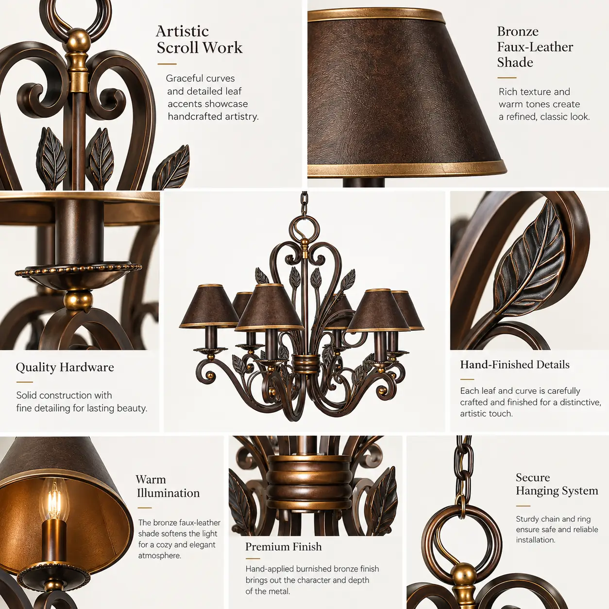 Classic-Leaf-Scroll-Handcrafted-Burnished-Bronze-6-Light-Chandelier-2 Classic-Leaf-Scroll-Handcrafted-Burnished-Bronze-6-Light-Chandelier-2