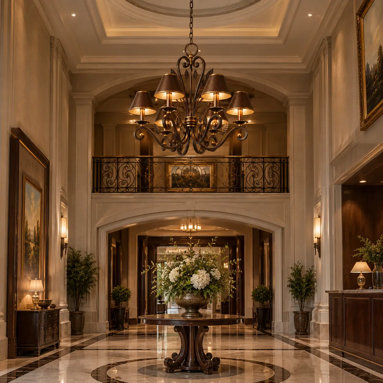 3D Rendering - Bronze Chandelier in Neoclassical Foyer