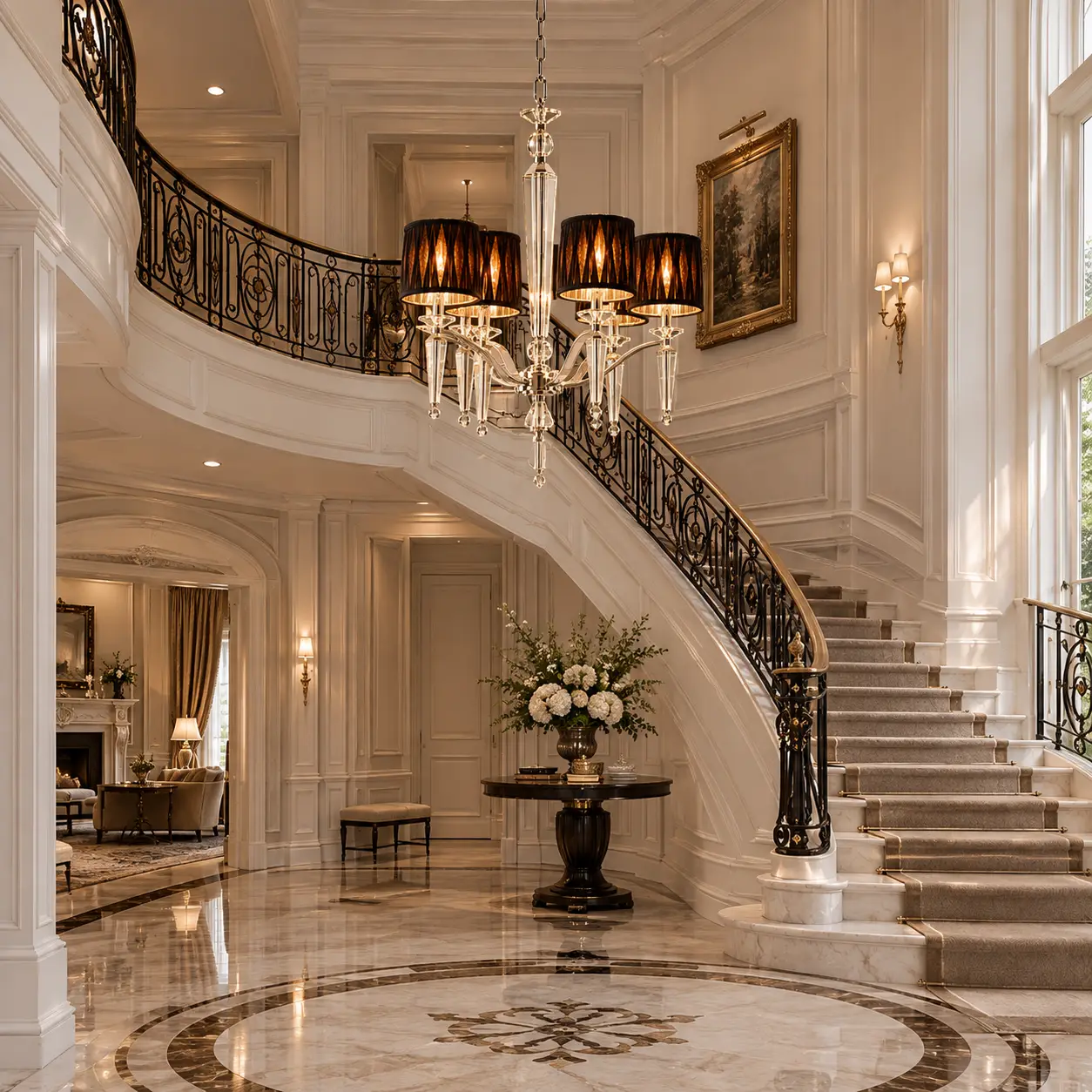 Cosmopolitan Grandeur 6-Light Pendant in Double-Height Foyer 3D Rendering