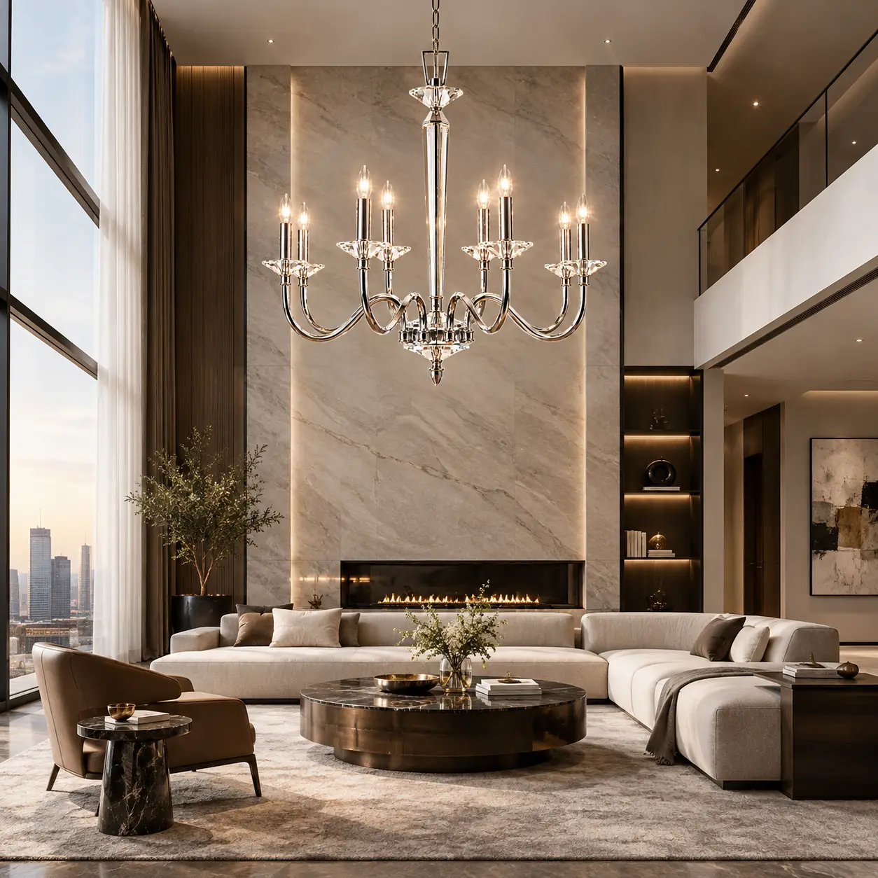 Crystal Radiance Modern Classic 8-Light Chandelier in Modern Luxury Living Room